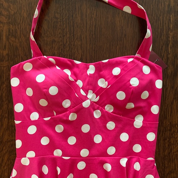 ModCloth pink polka dot halter A-line swing dress - Picture 10 of 12